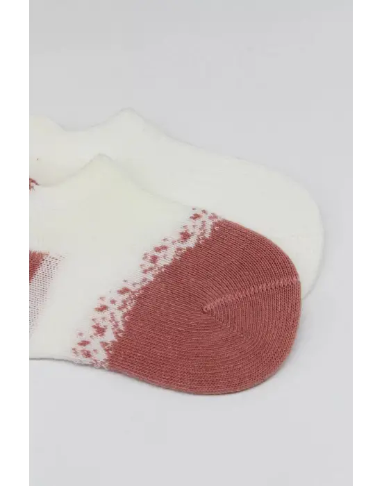 Omarı Yumuşak Penye 2li Sneakers Çoraplar Ekru Pudra Tasarımıyla
