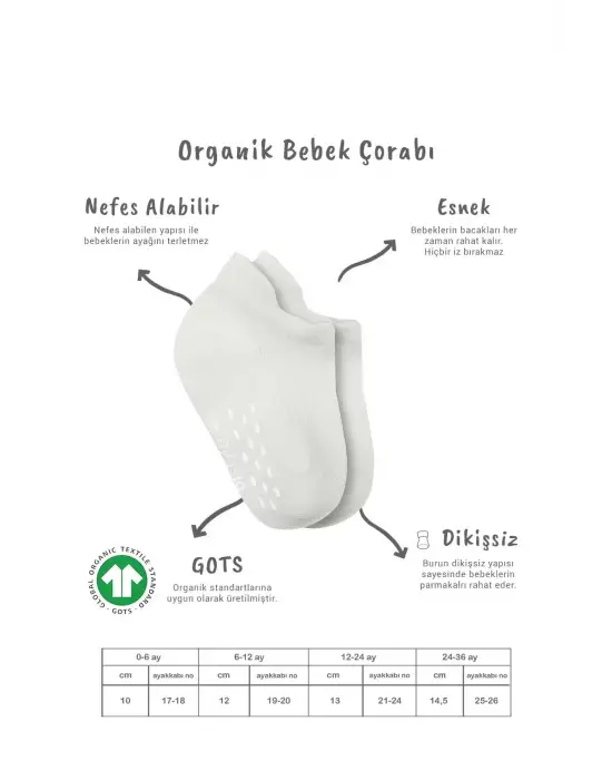 Omarı Kaymaz Tabanlı Basic Penye Çorap Seti Ekru
