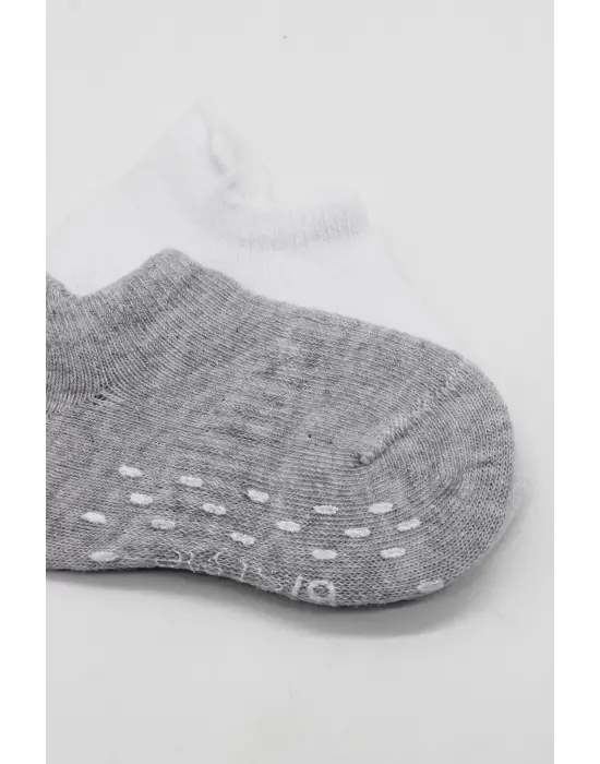 Omarı Kaymaz Tabanlı 2li Basic Penye Çorap Seti Gri Beyaz