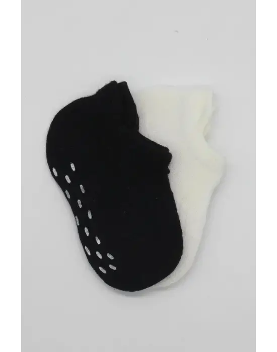 Omarı Kaymaz Basic 2li Sneakers Penye Çorap Siyah Ekru