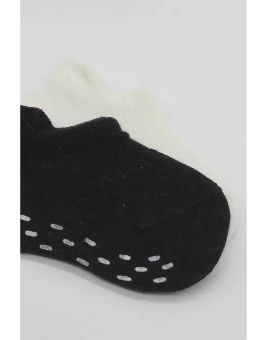 Omarı Kaymaz Basic 2li Sneakers Penye Çorap Siyah Ekru