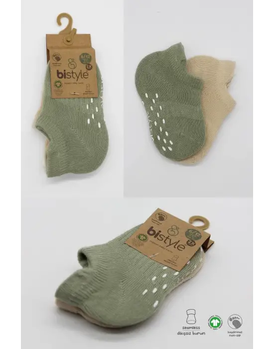 Omarı Renkli Kaymaz Sneakers Penye Çorap Seti