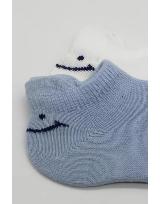 Omarı Mavi Ekru 2li Sneakers Penye Çorap