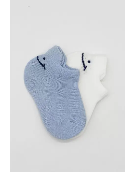 Omarı Mavi Ekru 2li Sneakers Penye Çorap