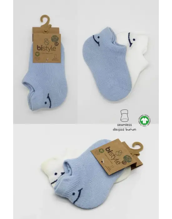Omarı Mavi Ekru 2li Sneakers Penye Çorap