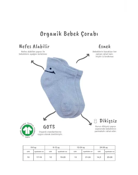 Omarı Mavi Ekru 2li Sneakers Penye Çorap