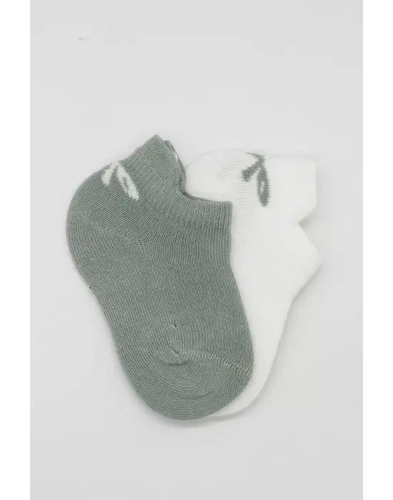 Omarı Gülen Yüz Desenli 2li Penye Çorap Ekru