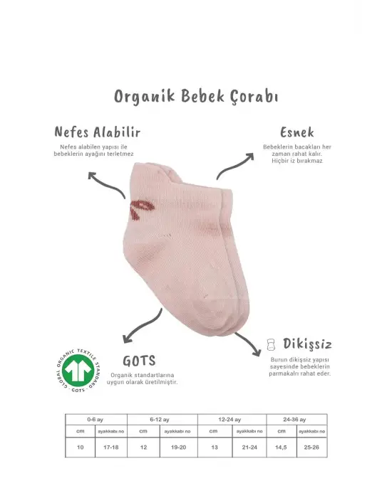 Omarı Sneakers Desenli Penye Çorap Seti - Pembe Ekru