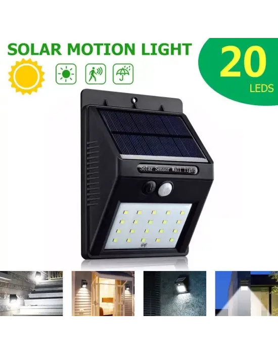 20 Ledli Hareket Sensörlü Dış Mekan Solar Lamba