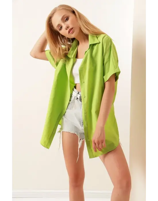 20120 Oversize Kısa Kollu Gömlek - A.Yeşil