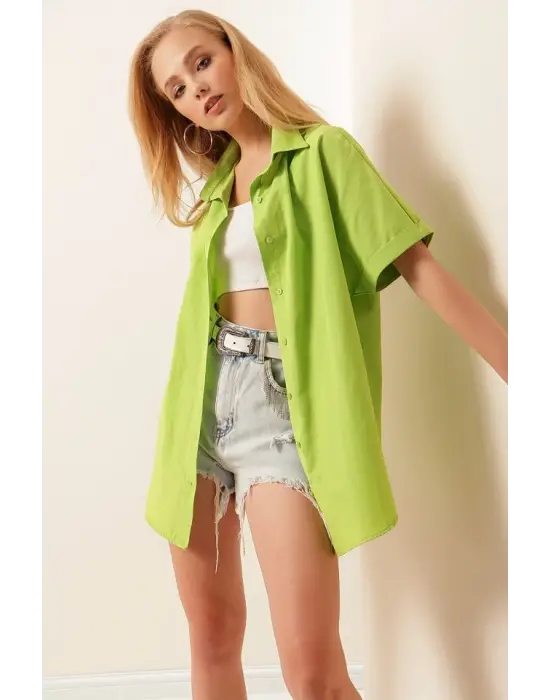 20120 Oversize Kısa Kollu Gömlek - A.Yeşil