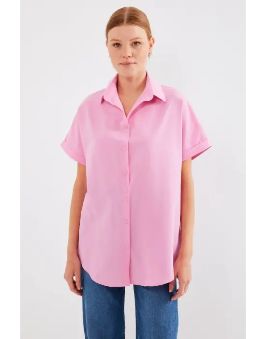 20120 Oversize Kısa Kollu Gömlek - Pembe