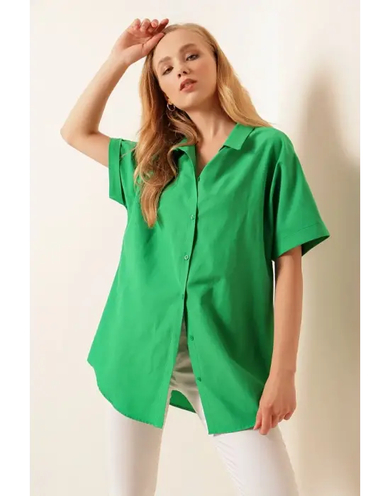 20120 Oversize Kısa Kollu Gömlek - Yeşil