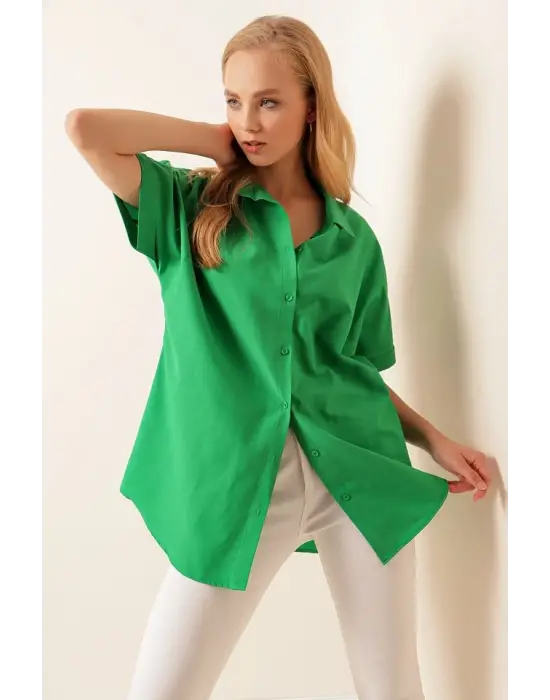 20120 Oversize Kısa Kollu Gömlek - Yeşil