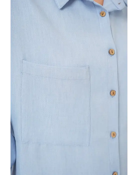 20126 Oversize Keten Gömlek - Mavi