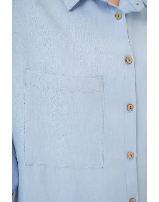 20126 Oversize Keten Gömlek - Mavi