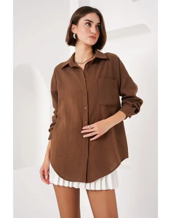 Trend Oversize Keten Gömlek