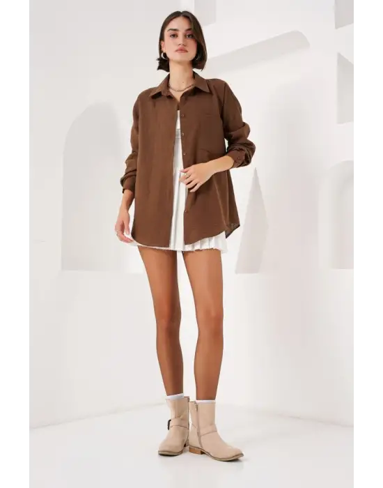 Trend Oversize Keten Gömlek