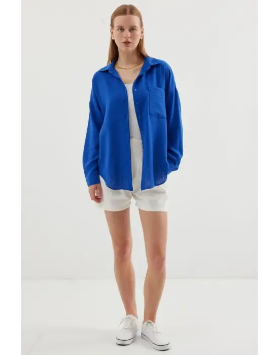 20153 Tek Cepli Oversize Keten Gömlek - C.Saks