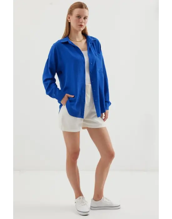 20153 Tek Cepli Oversize Keten Gömlek - C.Saks