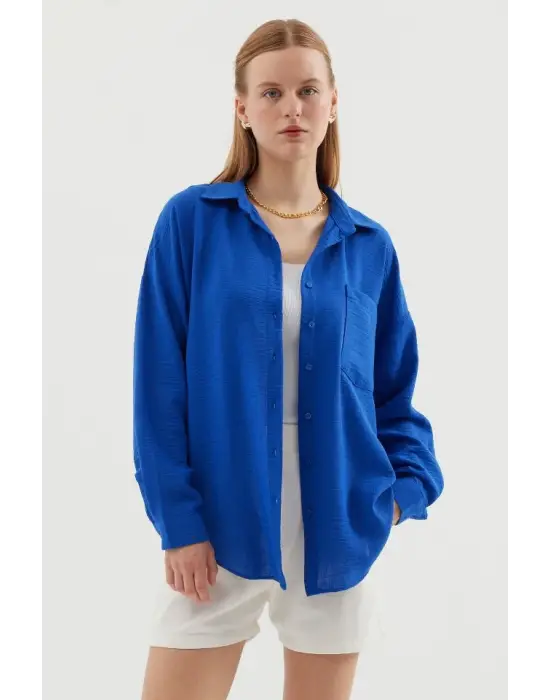 20153 Tek Cepli Oversize Keten Gömlek - C.Saks