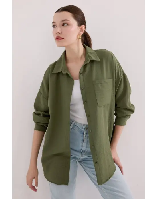 Modern Oversize Keten Gömlek