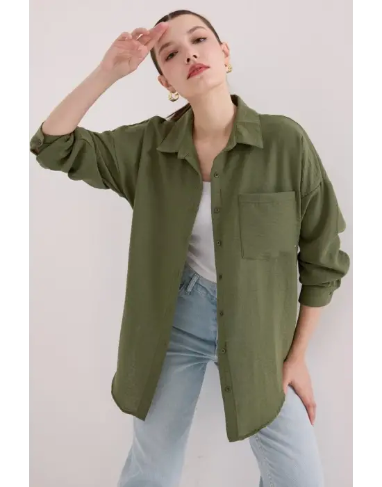 Modern Oversize Keten Gömlek