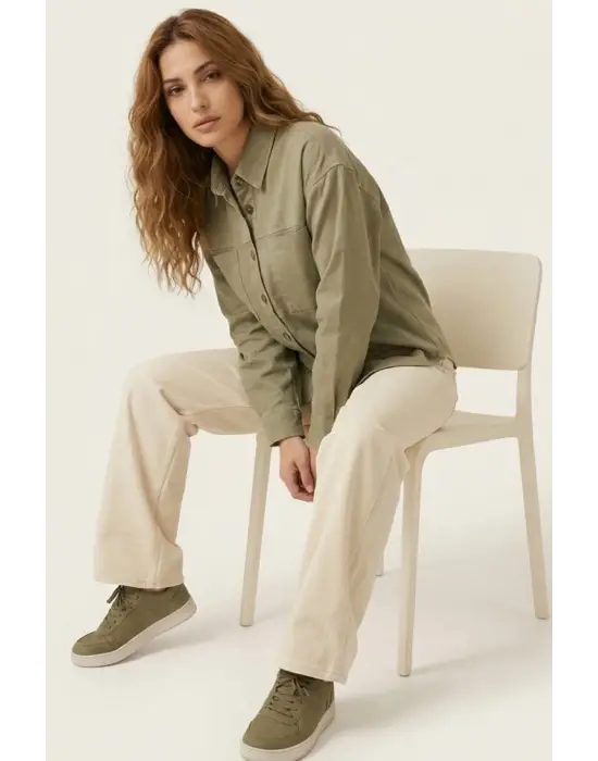 20192 Oversize Gabardin Gömlek Ceket - Haki