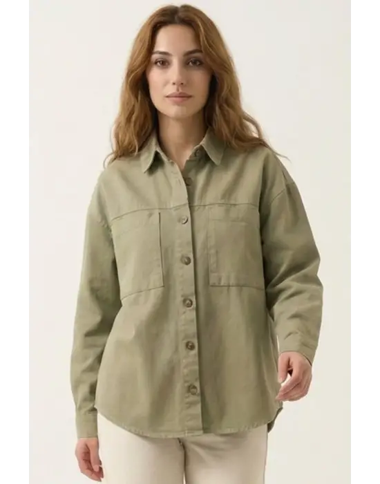 20192 Oversize Gabardin Gömlek Ceket - Haki
