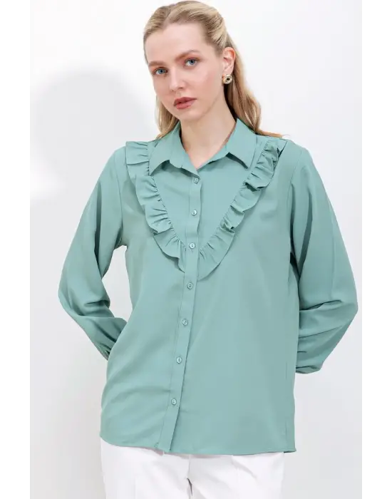 Şık Fırfırlı Uzun Kol Gömlek