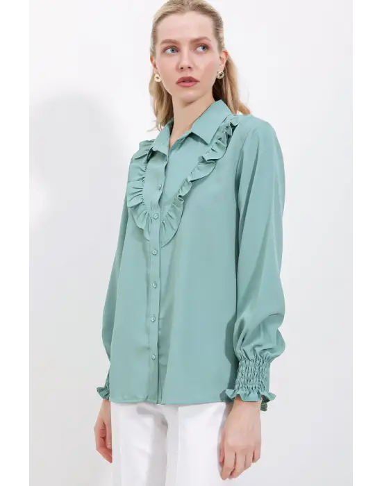 Şık Fırfırlı Uzun Kol Gömlek