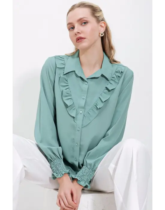 Şık Fırfırlı Uzun Kol Gömlek