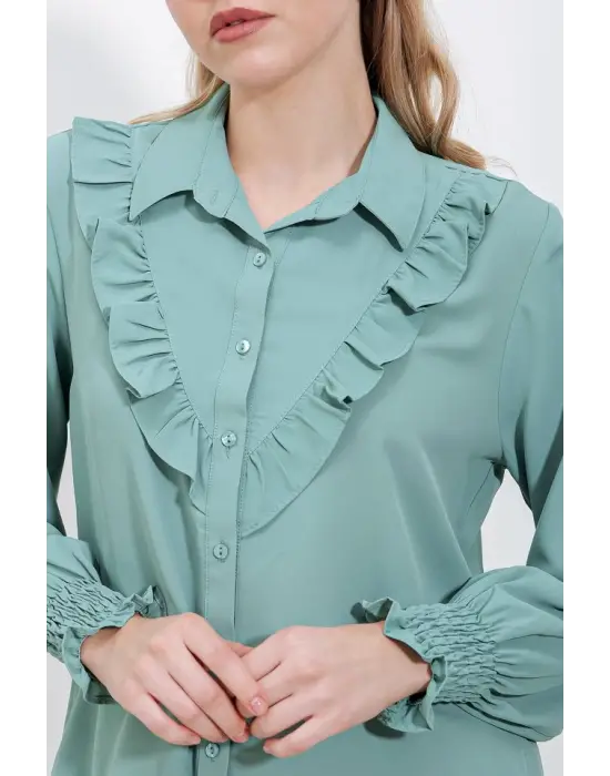 Şık Fırfırlı Uzun Kol Gömlek