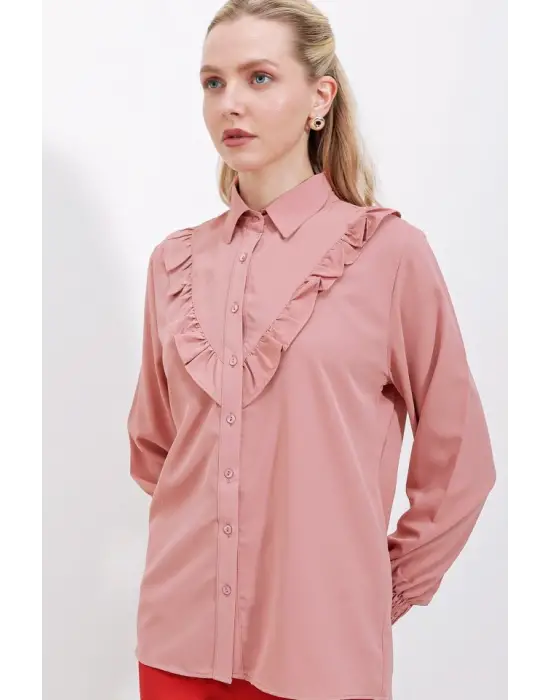 Zarif Fırfırlı Uzun Kol Gömlek