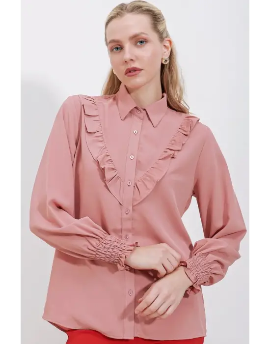 Zarif Fırfırlı Uzun Kol Gömlek