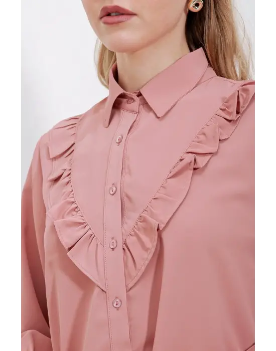 Zarif Fırfırlı Uzun Kol Gömlek