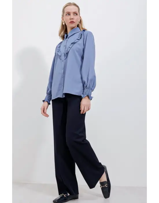 modern Fırfırlı Uzun Kol Gömlek