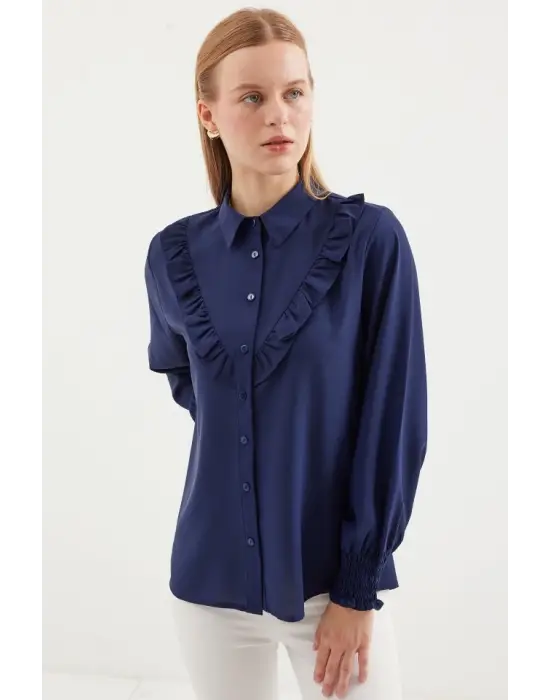 Gömlek Fırfırlı Uzun Kol Lacivert