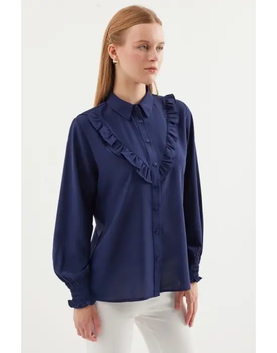Gömlek Fırfırlı Uzun Kol Lacivert