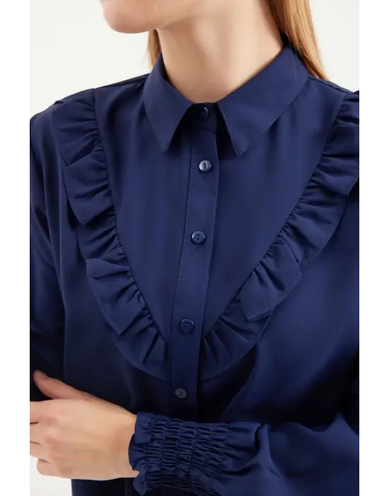 Gömlek Fırfırlı Uzun Kol Lacivert