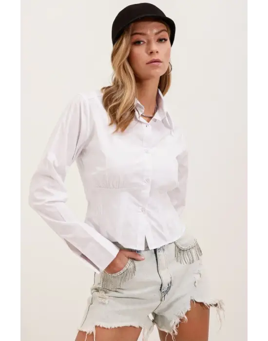 20231 Slim Fit Poplin Gömlek - Beyaz