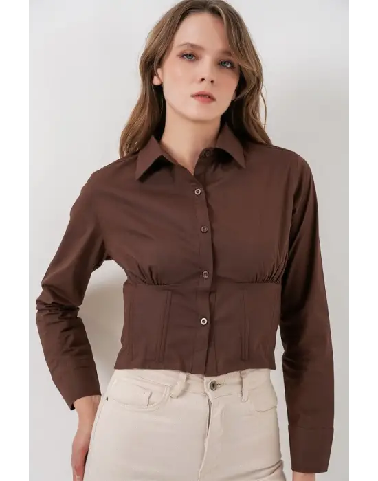 20231 Slim Fit Poplin Gömlek - Kahverengi