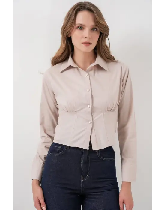 20231 Slim Fit Poplin Gömlek - Krem