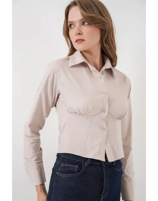 20231 Slim Fit Poplin Gömlek - Krem