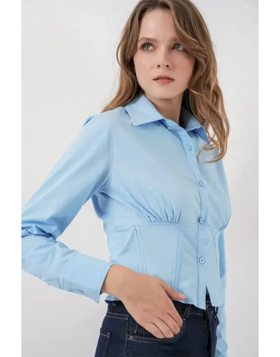20231 Slim Fit Poplin Gömlek - Mavi