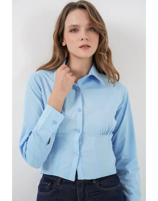 20231 Slim Fit Poplin Gömlek - Mavi
