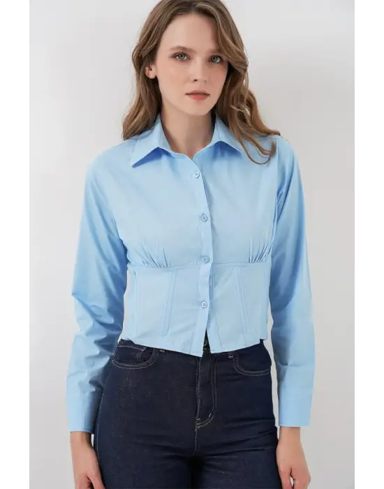 20231 Slim Fit Poplin Gömlek - Mavi