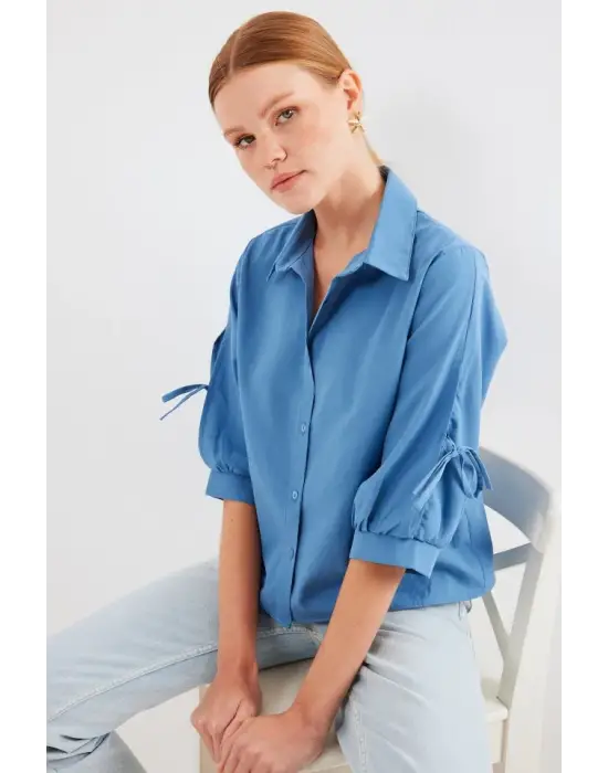 20246 Kol Detaylı Crop Gömlek - İndigo