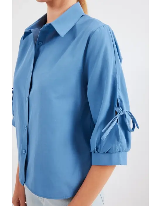 20246 Kol Detaylı Crop Gömlek - İndigo