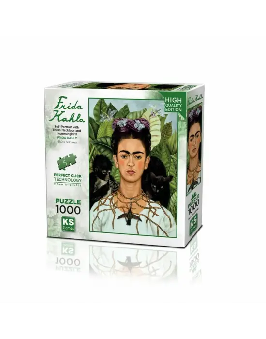 20665 Diken Kolye ve Sinek Kuşlu Kendi Portresi Frida Kahlo 1000 Parça Puzzle
